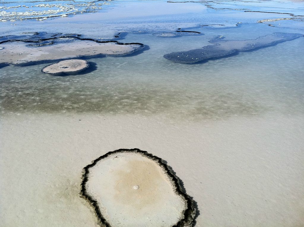 Two more pictures of the pupfish ponds.  Note how there are little islands out in the middle of the ponds: